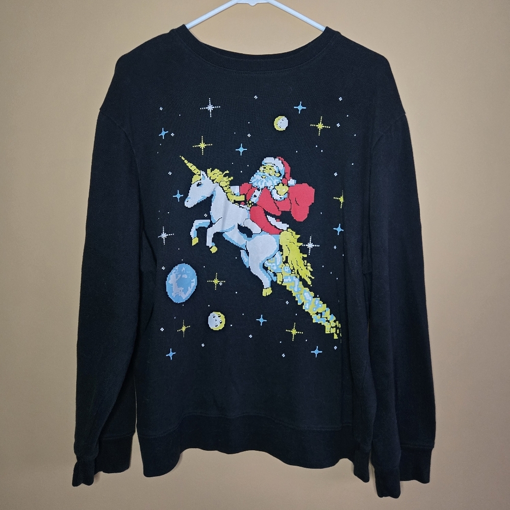 Fifth Sun Santa Riding a Unicorn Sweater PTP=23.5"